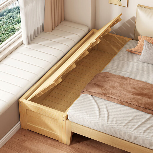 Solid wood spliced bed can store children's spliced large bed and extra wide bed. Adults can sleep on the crib. The small bed can be customized. No fence + box. Length 200 and width 30cm.