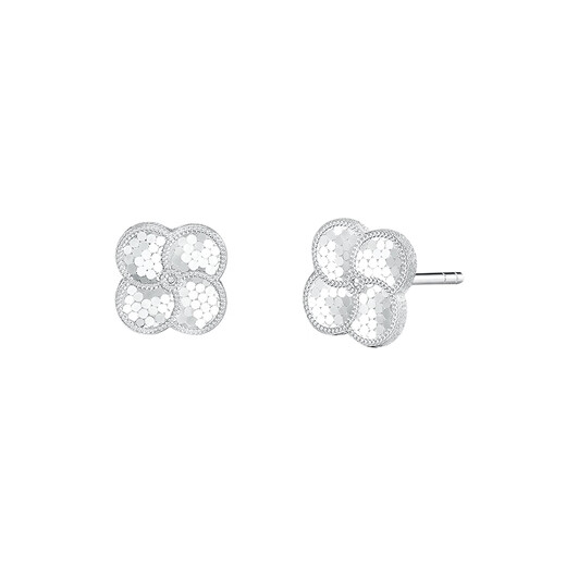 Mengjinyuan Platinum Earrings Sparkling Fish Scale Four-leaf Clover Earrings PT950 Platinum as a Birthday Gift for My Girlfriend, Weight Approximately 2.05g