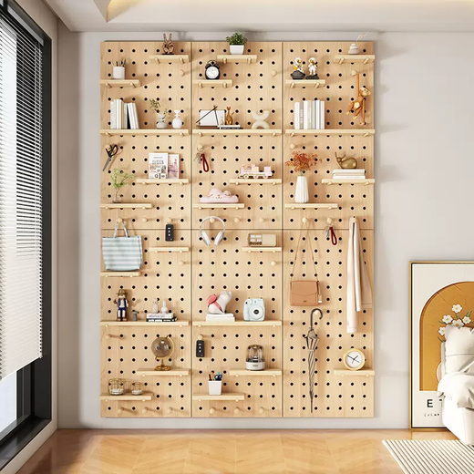 Yusenyi customized solid wood hole board hanging board wall decoration partition shelf desk background wall display rack collection cream white cloud + small cloud package 100x220cm