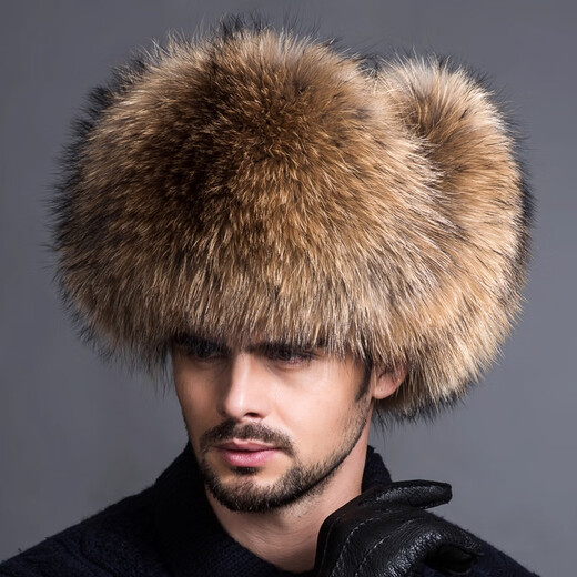 Yinghui fur hat men's winter middle-aged and elderly genuine leather ear protection hat Northeastern men's thickened elderly fox fur real fur hat raccoon hair original color M/56-58CM or above head circumference