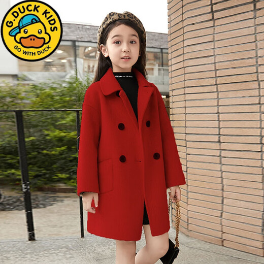 G.DUCKKIDS high-end double-sided cashmere coat for girls 2025 autumn and winter new style children's woolen woolen woolen coat for older children off-white 150 cm