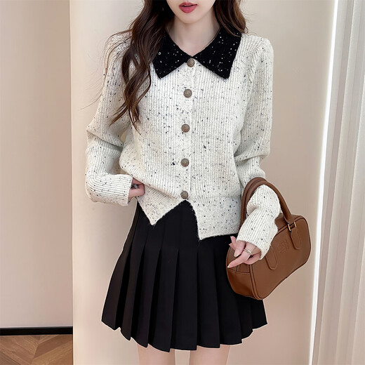 TonLion 2025 Autumn and Winter New Yarn Contrast Color Collar Design Women's Cardigan