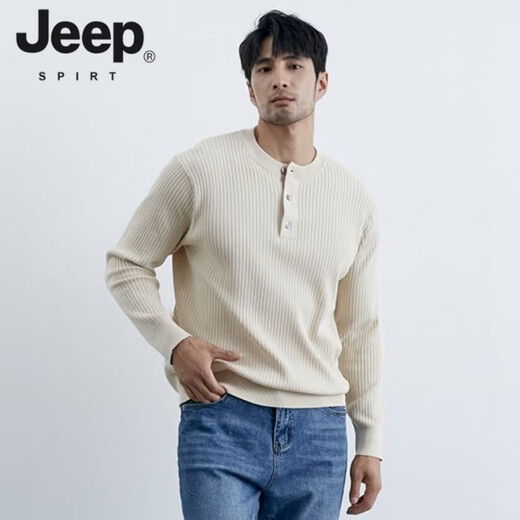 JEEP SPIRIT Henry collar long-sleeved sweater men's autumn American high-end muscular men's fitness all-match slim tight T-shirt B506 white M