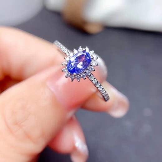 Fuwu natural tanzanite bare stone ring surface 925 silver inlaid ring live ring adjustable women's ring supports re-examination natural tanzanite