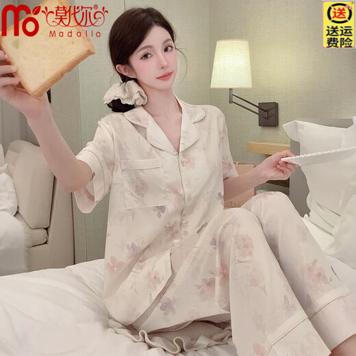Pajama de seda de hielo modal para mujeres en el verano 2025 Nuevos pantalones de manga corta Jacquard