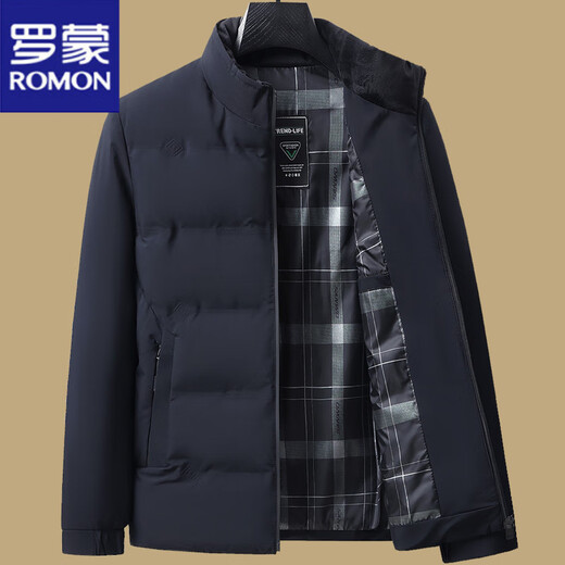 ROMON short cotton coat men's winter casual thickened cotton jacket middle-aged and elderly dad's winter coat down jacket LW-8803 Navy blue 3XL 190 suitable for 140-155Jin Jin equals 0.5 kg
