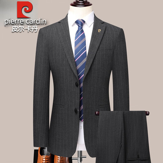 Pierre Cardin High-End Striped Suit Men's 2025 Autumn and Winter Thickened High-end Middle-aged Men's Casual Professional Formal Suit Blue Gray Stripe Model 6903