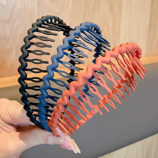 CHANSUNRUN black headband for face washing, special invisible face wash headband, anti-slip and anti-fall headband, hair tie with teeth, anti-slip hairpin, wavy black navy blue 2-piece set-headband