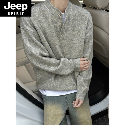 JEEP SPIRITcleanfit henley collar sweater men's autumn and winter warm sweater men's inner long-sleeved base sweater dark gray XL 130 to 145Jin Jin equals 0.5 kg can be worn
