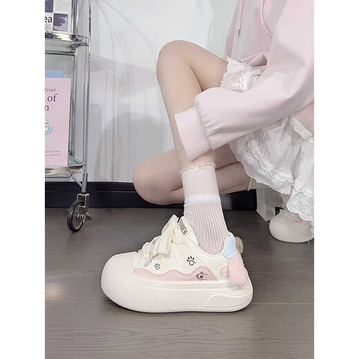 Human-born pudding dog cute big toe shoes for women new style bread shoes breathable women's shoes versatile white shoes pink 37