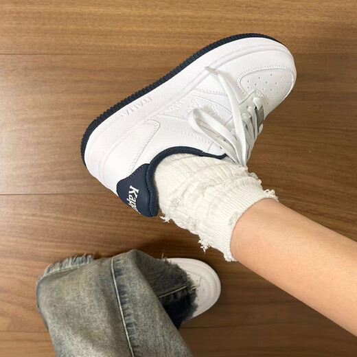 KAPPA卡帕背靠背女鞋秋季透气小白鞋子女板鞋新款情侣鞋百搭休闲运动鞋 经典白/海昌蓝 38