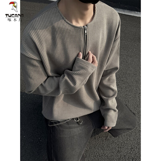 Woodpecker (TUCANO) American half-zip Henry collar T-shirt men's spring and autumn cleanfit long-sleeved inner layering shirt tough guy wear sweatshirt dark gray upgraded model M 95 to 115 Jin Jin equals 0.5 kg can be worn