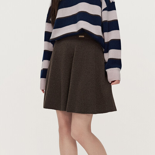 OCHIRLY wool high-waisted woolen skirt short skirt a-line texture 2025 autumn new commuting brown M
