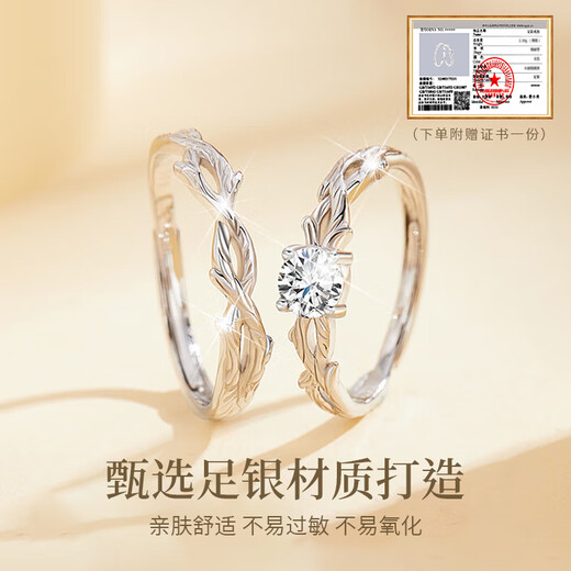 Chinese Jewelry Pure Silver Couple Ring for Men and Women Seeking Engagement Rings Diamond Rings Practical Commemorative Birthday Gifts for Girlfriends
