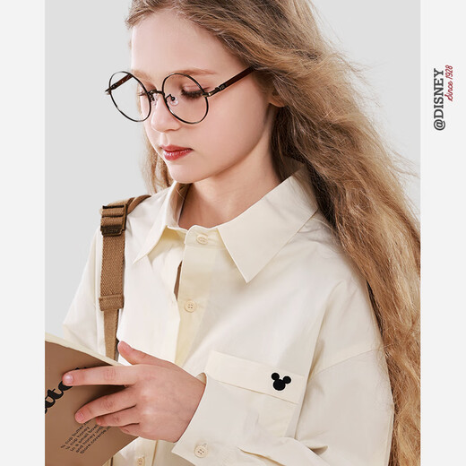 Disney Girls' Shirt Spring and Autumn Children's Cotton Long-Sleeved Shirt Medium and Large Children's Style Top D1ES001 Milk White 160