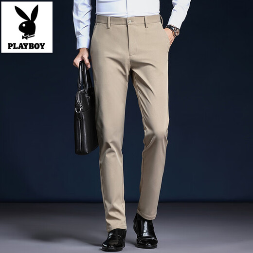 Playboy (PLAYBOY) High-End Men's Casual Pants Spring and Autumn 2025 New Elastic Men's Pants Business Formal No-Iron Slim Suit Pants Blue Velvet 38 (3 feet 1)