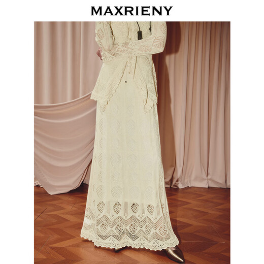 MAXRIENY【艺术系流浪】花影浮雕套装波西米亚半裙伞摆鱼尾长裙秋 本白 L