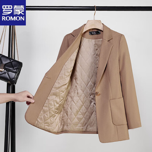 ROMON quilted black suit jacket for women autumn and winter new thickened top small casual cotton suit suit quilted style-single black suit L slim version