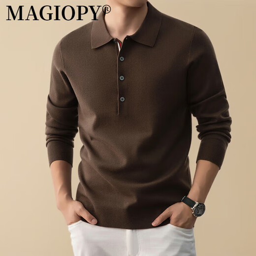 MAGIOPY高端品牌男装高档纯色毛衣男士翻领套头针织长袖T恤衫 黑色 XL 115
