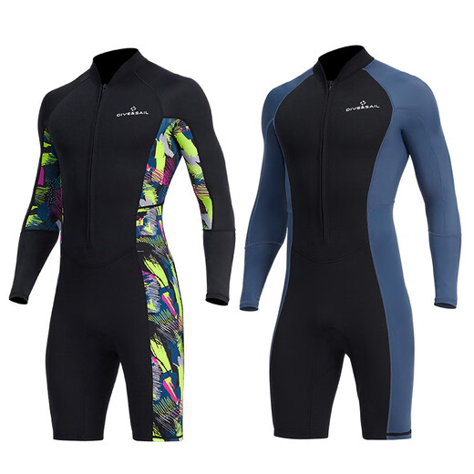 New 1.5MM wetsuit long-sleeved shorts one-piece warm wetsuit men's snorkeling surfing Lycra sunbathing suit men's black M