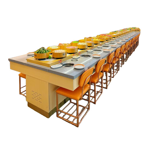 A complete set of commercial self-service rotating small hot pot equipment for boiling, spicy, hot, sushi, and grilling all-in-one rotating small hot pot