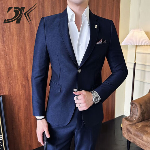 DK brand men's suit suit men's high-end autumn suit Korean version slim formal casual suit three-piece set khaki suit + trousers S