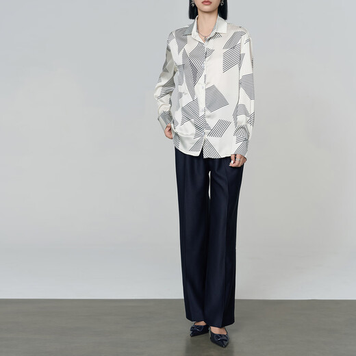 Yanyu Geometric Printed Shirt Women's 2025 Autumn and Winter New Fashion Simple Loose Retro Women's Long Sleeve Shirt Black Check S