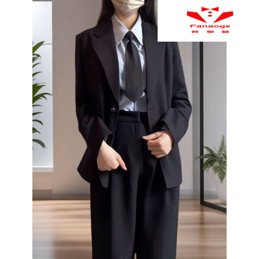 FANAOGE Shoulder Pads Slim Formal Girls' Suit Suit Professional Spring and Autumn College Student Interview Temperament Formal Work Clothes Professional Suit + White Shirt + Straight Pants 3 Pieces With Shoulder Pads S Recommended 80-95 Jin Jin equals 0.5 kg For urgent orders, please contact customer service with SF Express