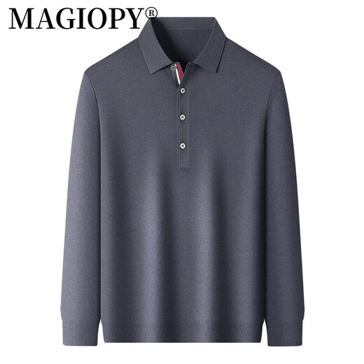 MAGIOPY高端品牌男装高档纯色毛衣男士翻领套头针织长袖T恤衫 黑色 XL 115