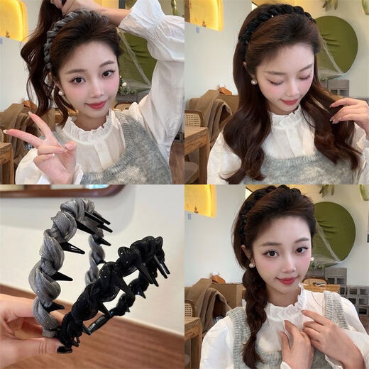 Garenbei small fragrant style mesh hair hoop for girls, non-slip, toothed, high top, versatile pressure hair ring, hairpin, headband, hair accessory for women, small fragrant style hair hoop, black 1 piece