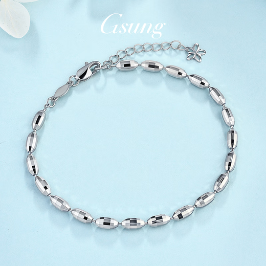 GsunG platinum oval laser bead bracelet for women PT950 pure platinum laser bead small flower chain niche design priced by gram contact before bidding