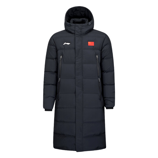 Li Ning long down jacket with national flag badminton series men and women same style winter duck down sports top 25 new products black L (175)