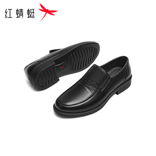 Red Dragonfly Leather Shoes Men's 25 Autumn and Winter Business Casual Leather Shoes Cowhide Soft Sole Comfortable Middle-Aged Dad Shoes WTA45028 Black 41