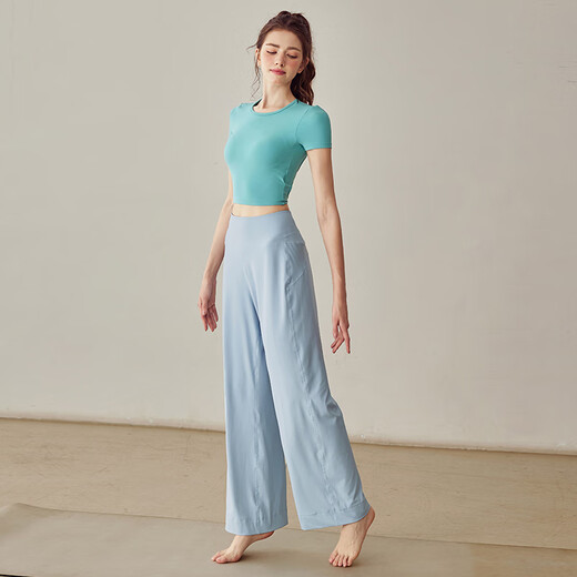 LULU CENTURY Loose Straight Yoga Pants Women's High Waist Slimming Sports Pants Flare Pants Professional Pilates Fitness Pants Wild Rose L