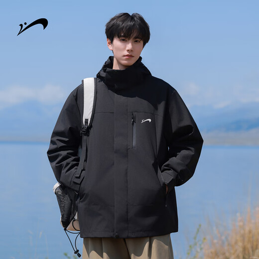 Guireniao Windproof Jacket Men's Three-in-One Jacket Spring Autumn and Winter Hooded Jacket Phantom Black Three-in-One Liner XL