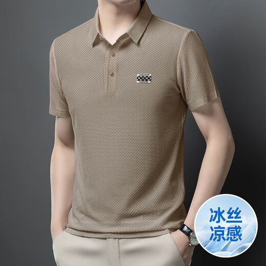 培蒙（peimeng）培蒙2025夏季真冰丝华夫格翻领POLO衫上衣男中老年爸爸装商务休闲 QC6176深灰 M