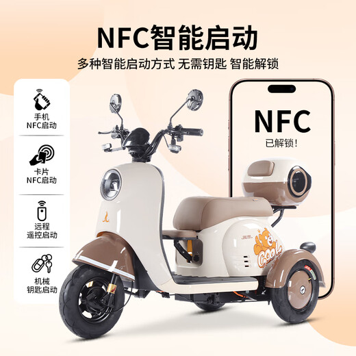 Phoenix Beetle electric car tricycle small household electric motorcycle adult leisure tricycle small electric car 500W+60V24A black gold + battery life of about 50 kilometers