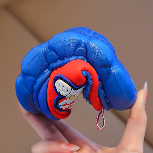 Candy Astringent Ultraman Odorless Waterproof Children's Cotton Slippers PU Leather Soft Bottom Anti-Slip Plus Velvet Warm Boy Baby Bag Heel Cotton Shoes SD34 Ultra M-Gray 32-33 Sizes Inner Length 19.5cm