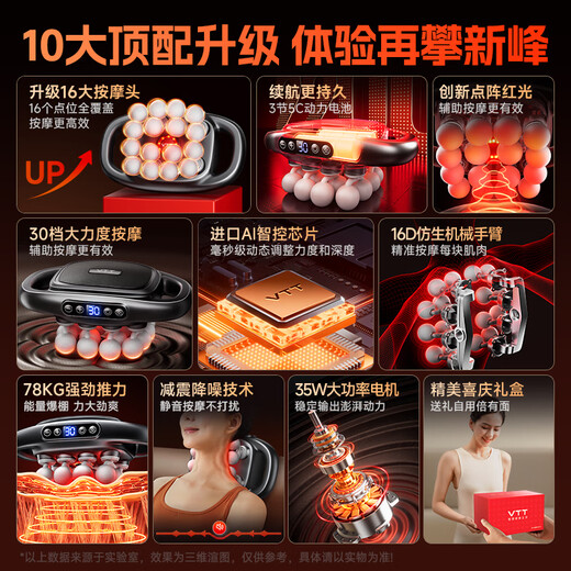 VTT Germany 16-head fascia gun leg fully automatic kneading body deep muscle device waist and leg electric neck mask 16 shoulder, neck and calf massager birthday gift for girls 16-head Pro model 30 gears + 5C power lithium battery + 78KG strength