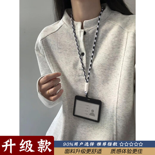 NASA MARVEL American right shoulder polo shirt sweatshirt for men and women, autumn henley collar long-sleeved T-shirt cleanfit inner layering shirt white gray M