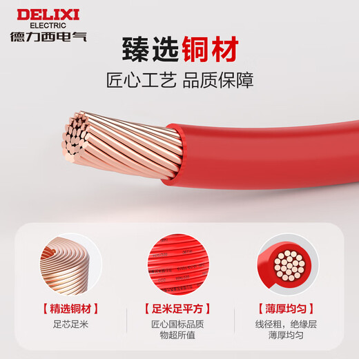 德力西（DELIXI）电线电缆ZC-BVR2.5平方阻燃单芯多股家用铜芯电线100米红色火线 