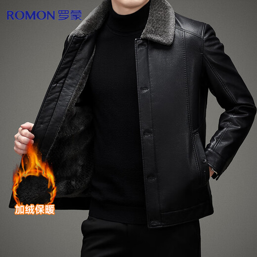 Luo Meng Leather Jacket Men's Velvet Thickened Autumn and Winter Jacket Warm Young and Middle-aged Leather Jacket Top Fleece Collar Dad Clothes