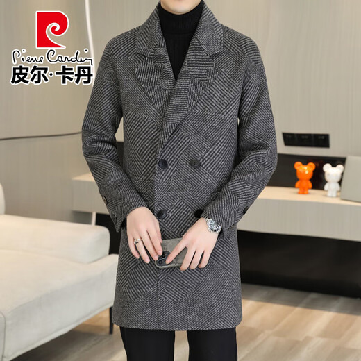 Pierre Cardin Light Luxury Diamond Wollmantel für Männer Herbst- und Wintergeschäft Casual Vielseitige vielseitige Wolle doppelseitig Wollmantel für Männer Diamant grau 180/92a