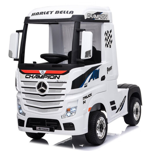 Harley-Bella Mercedes-Benz truck head children's electric car four-wheel remote control baby toy car can sit in red four-wheel drive genuine Mercedes-Benz Actros truck head + free personalized car stickers