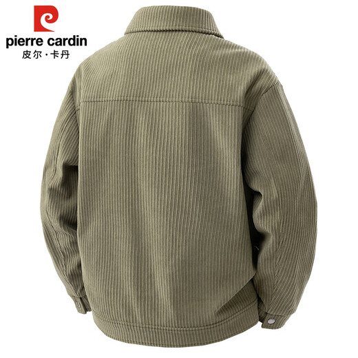 Pierre Cardin corduroy jacket men's autumn and winter workwear trendy loose casual thickened jacket top pea green XL