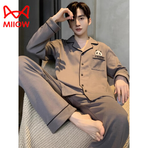 
Catman (MiiOW) Men's Pajamas Spring and Autumn 2025 New Long Sleeve Pure Cotton Large Size Teenager Autumn Home Clothing Set 12202 XL [suitable for 135-155Jin [Jin equals 0.5 kg]]
