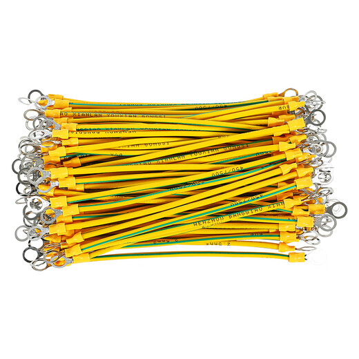 JNL yellow-green ground wire BVR bridge jumper copper wire photovoltaic panel component connection small yellow wire 2.5 square meters of pure copper, aperture 5mm, length 150mm - 100 wires/pack