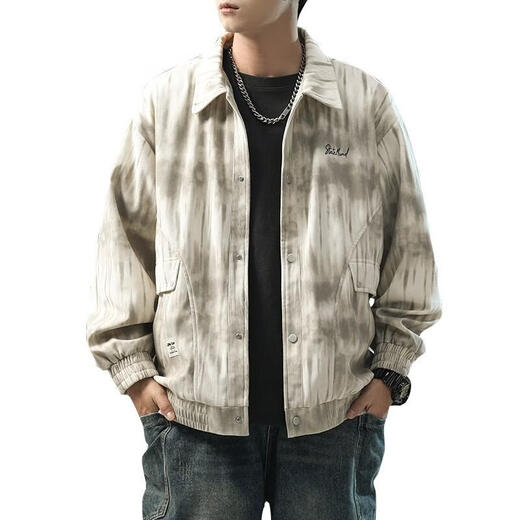 Tie-Dye-Jacke Herrenkleid Frühling und Herbst 2025 Neue Modemarke Lose-Sensing-Tool Revers Jacke großer Größe K15828 Schwarz M