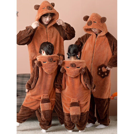 Chengzi Tigger parent-child one-piece pajamas Autumn and winter family of three coral velvet thickened cartoon children's home clothes 83100 Tigger-Fellow (One-piece) 170 Boys size 8 Recommended height 90-100CM