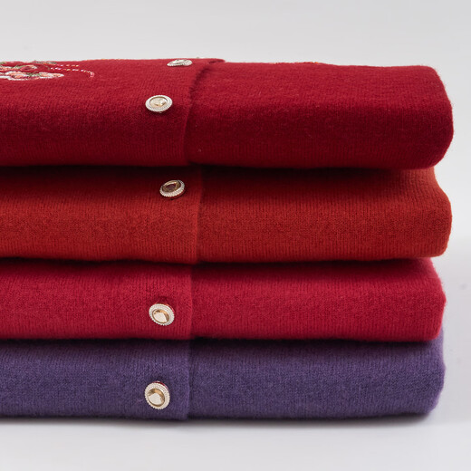 Jintu Shanghai brand pure woolen sweater knitted cardigan mother's wear autumn and winter middle-aged and elderly women's warm high-end sweater jacket Violet 100 pure wool/shipping insurance 3XL recommended 135-150Jin Jin equals 0.5 kg